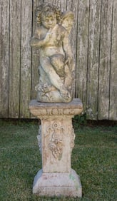Cast-Stone Garden Figure on Pedestal