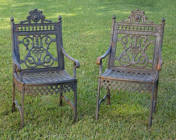 Pair of American Cast-Iron Armchairs