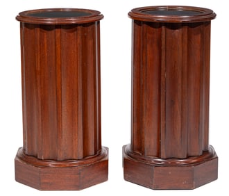 Pair of American Late Classical-Style Carved Mahogany Pot Commodes