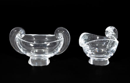 Steuben Glass Snail-Scroll Sugar Bowl and Cream Pitcher