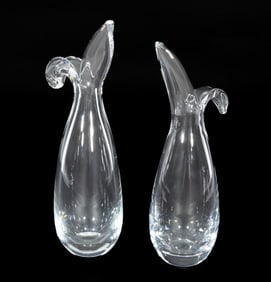 Pair of Steuben Glass Sheared Rim Vases