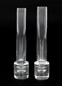 Pair of Steuben Glass Cylindrical Bud Vases