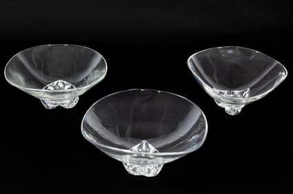 Three Steuben Glass Trillium Bowls