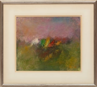 Nancy Harris, American/Louisiana b. 1951, "Abstract in Red and Green", oil on paper