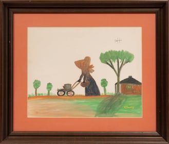 Clementine Hunter, American/Louisiana 1886-1988, ?Sunday is a Fine Day for Strolling?, oil on paper