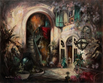 Colette Pope Heldner, American/Louisiana 1902-1990, "Patio, Old Brulatour Mansion, Royal St., French