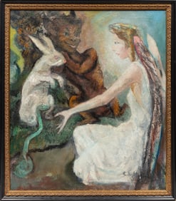 Conrad Albrizio, American/Louisiana 1894-1973, "Devil and Angel with a Rabbit and Snake", oil on
