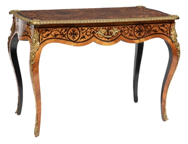Louis XV-Style Bronze Mounted Inlaid Ebony and Burlwood Ladies' Bureau Plat