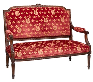 Louis XVI-Style Carved Walnut Settee
