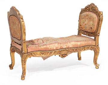 Antique Louis XV-Style Carved and Gilded Window Bench