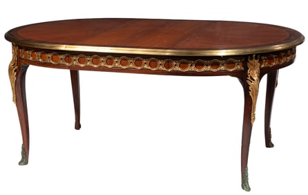 Louis XV-Style Bronze Mounted Inlaid Mahogany Dining Table