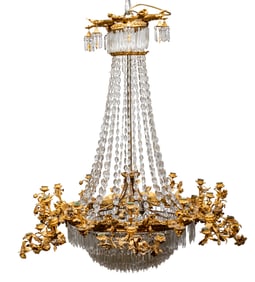 Fine Antique Dutch Gilt Bronze and Cut-Crystal Thirty-Light Chandelier