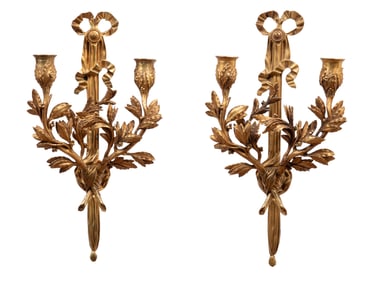 Pair of Louis XV-Style Gilt Bronze Two-Light Sconces