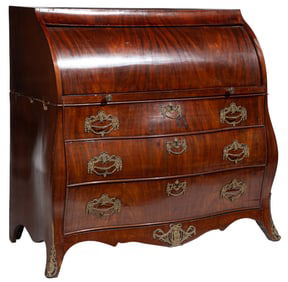 Dutch Bronze Mounted Mahogany Bombe Cylinder Desk