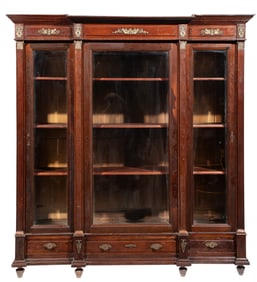 French Empire-Style Bronze Mounted Mahogany Breakfront Bibliotheque