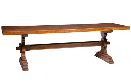Continental Carved Oak Slab Top Harvest Table