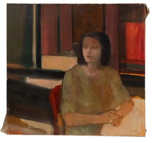 Jean Seidenberg, American/Louisiana 1930-2022, "Untitled: Woman at Table", oil on canvas laid on