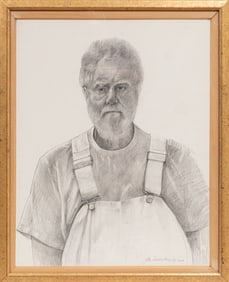 Jean Seidenberg, American/Louisiana 1930-2022, "Self in White Overalls", graphite on paper
