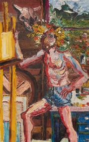 Peter Dean, German/American 1934-1993, "Summer Studio Portrait #1", oil on masonite