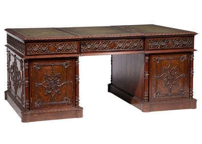 George II-Style Carved Mahogany Partners Desk