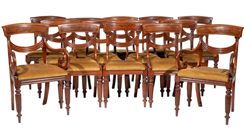 Set of Fourteen Regency-Style Carved Mahogany Dining Chairs