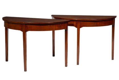 Pair of Georgian-Style Carved Mahogany Demilune Console Tables