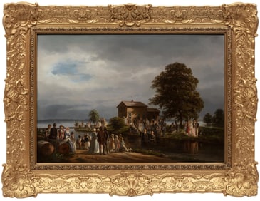 Ferdinand Richardt, Danish/American 1819-1895, "River Baptism", oil on canvas