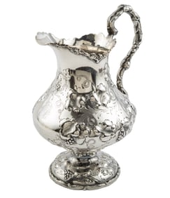 New Orleans Coin Silver Repousse Water Pitcher