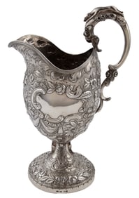Fine Samuel Kirk (1793-1872) Coin Silver Repousse Pitcher