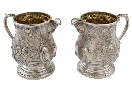 Pair of Italian .800 Silver Pitchers