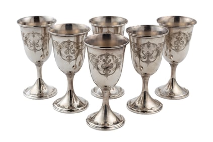 Set of Six S. Kirk & Son Sterling Silver Water Goblets