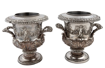 Good Pair of Antique Sheffield Plate Wine Coolers