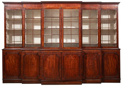 Monumental Georgian Mahogany Breakfront Bookcase