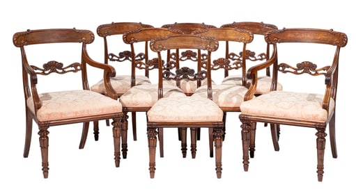 Fine Set of Eight William IV Caved Mahogany Dining Chairs