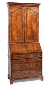 Georgian Inlaid Burl & Carved Walnut Secretary Desk