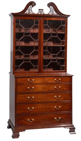 Georgian Carved Mahogany Secretaire Bookcase