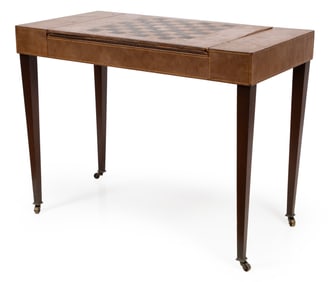 Georgian-Style Mahogany and Tooled Leather Games Table