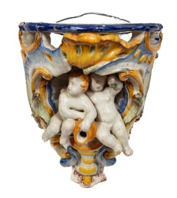 Pair of Continental Majolica Brackets