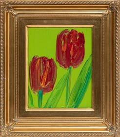 Hunt Slonem, American/Louisiana b. 1951, "2 Red Tulips", oil on panel