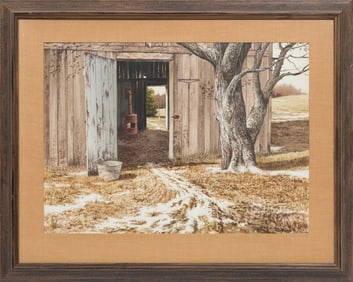 Emmitt Thames, American/Mississippi b. 1933, "Open Barn", watercolor on paper