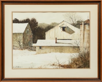 Emmitt Thames, American/Mississippi b. 1933, "The Quiet of Winter", watercolor on paper
