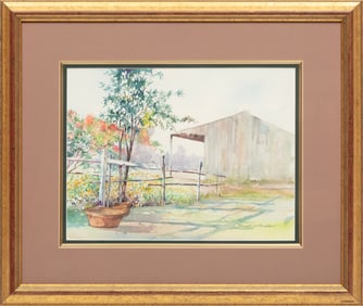 Robert Malcolm Rucker, American/Louisiana 1932-2001, ?Louisiana Barn?, watercolor and graphite on