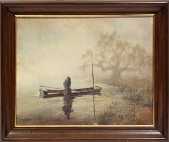Robert Malcolm Rucker, American/Louisiana 1932-2001, ?Misty Morning Crabbing?, oil on canvas