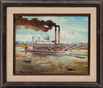 Robert Malcolm Rucker, American/Louisiana 1932-2001, ?Steamboat ?America??, oil on canvas