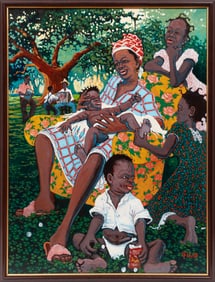 Earl Hébert, American/Louisiana 1942-2006, “Mother and Children”, oil on canvas