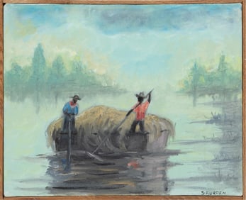 Steele Burden, American/Louisiana 1900-1995, ?Moss Gatherers?, oil on canvas