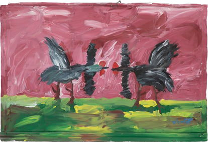 Woodie Long, American/Alabama 1942-2009, ?I Think It's A Fight Series?, paint on found metal