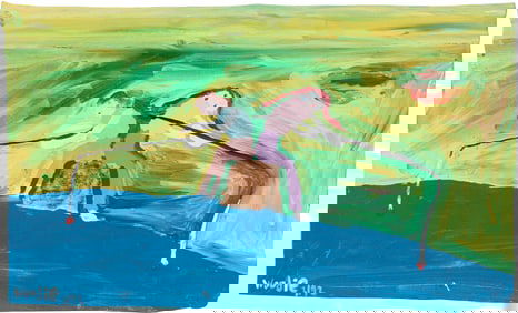 Woodie Long, American/Alabama 1942-2009, ?Fishing?, paint on found metal