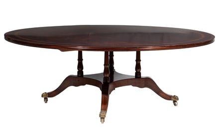 Monumental Georgian-Style Inlaid Satinwood Mahogany Dining Table