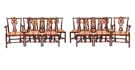 Set of Twelve Chippendale-Style Carved Mahogany Dining Chairs